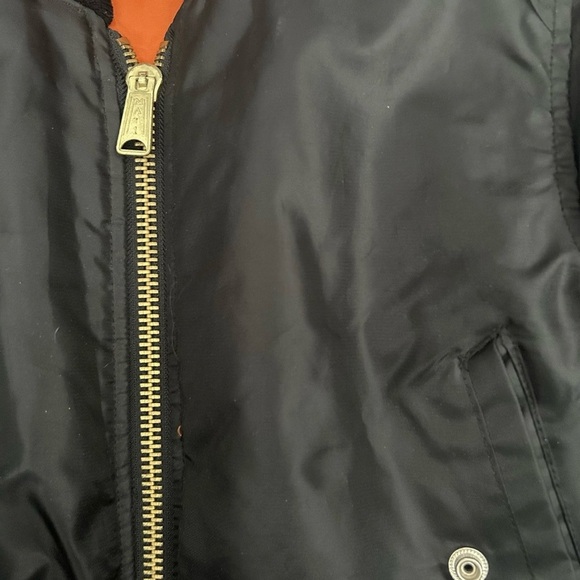 Kids Boys Bomber Jacket Zip-Up Pockets Black Orange Size Medium (8) - Picture 2 of 3